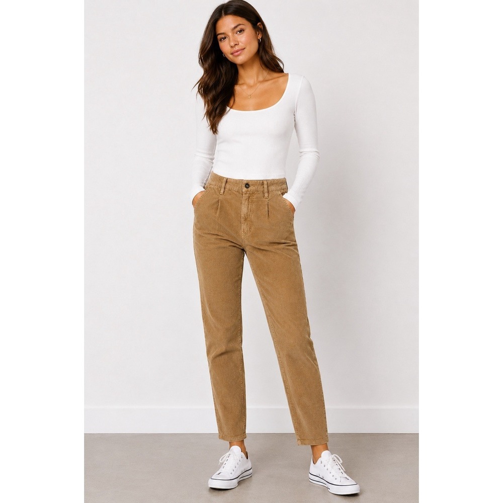 Hollister Ultra High Rise Corduroy Pants Womens 5 W27 Camel Tan Straight Leg